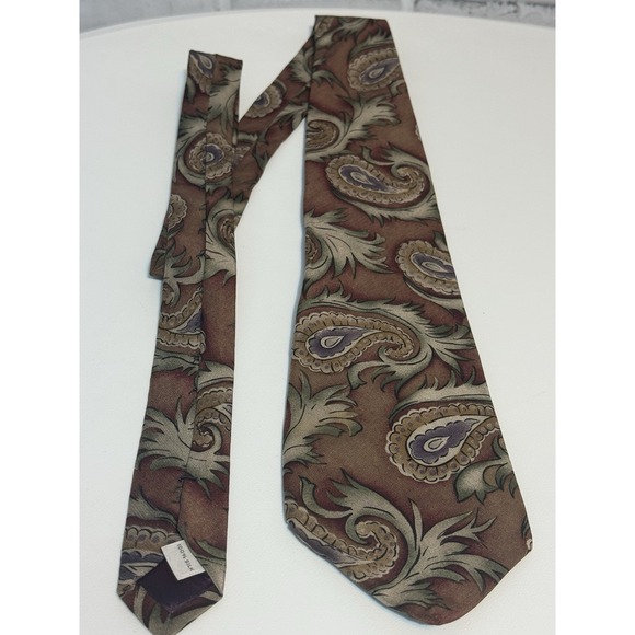 Other - Vintage Via Veneto Silk Tie Mens Brown Purple Paisley Dark Academia Boho 90s WPL